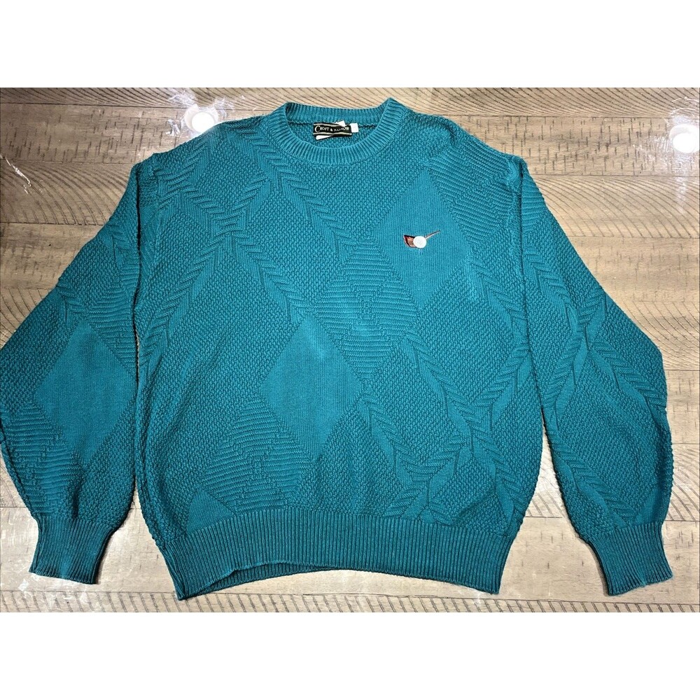 Mens Sweater Grandpa Golf Fathers Vintage Croft & Barrow Argyle Green Size Large
